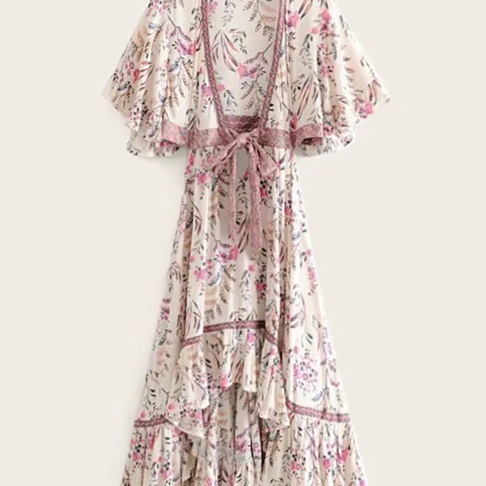 Floral Print Tie Front Tulip Hem Dress